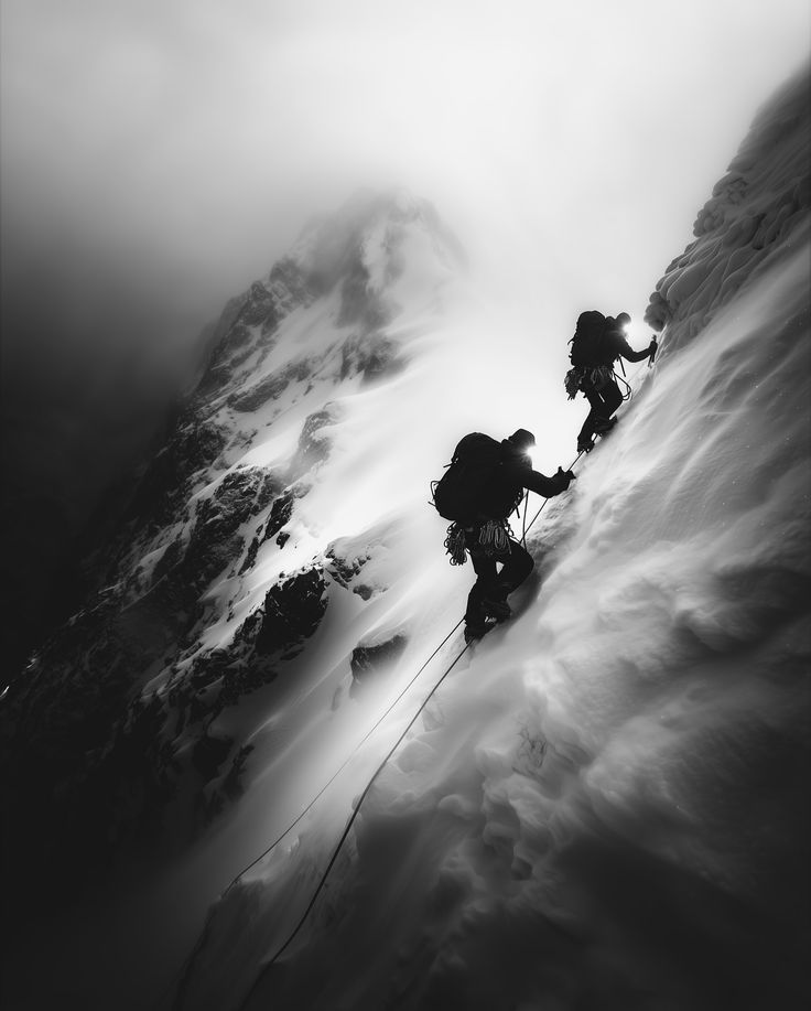 K2 · two climbers ascending